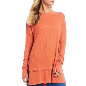 FREE PEOPLE Tunic Top North Shore Thermal Oversized Coral NWT